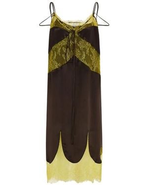 Ferragamo Satin And Lace Slip Dress - Green