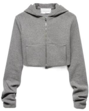 7 For All Mankind Wool-Blend Pleated Zip-Up Hoodie - Grey