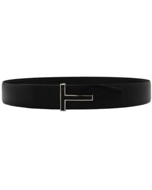 Tom Ford Logo Plaque Reversible Belt - White