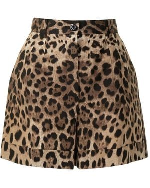 Dolce & Gabbana Leopard Printed Poplin Shorts - Natural