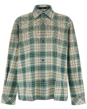 Amiri Stud-Embellished Checked Shirt - Green