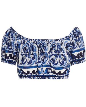 Dolce & Gabbana Majolica-Print Cropped Blouse - Blue
