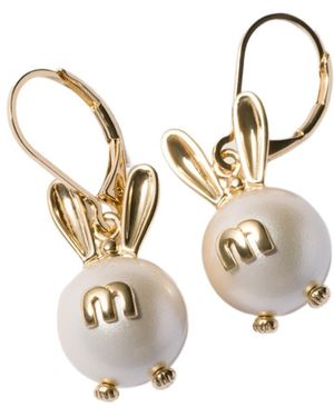 Miu Miu Metal Earrings With Pendant - White