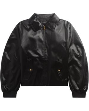 Willy Chavarria Opera Satin-Finish Zip-Up Bomber Acket - Black