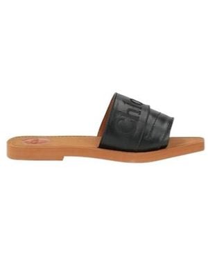 Chloé Simple Leather Slippers - Black