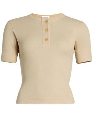 Patou Ribbed Henley Knitted Top - Natural