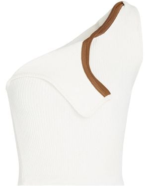 Jacquemus Single-Shoulder Two-Color Knitted Top - White