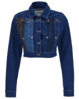 Moschino Jeans Paneled Cropped Denim Jacket - Blue