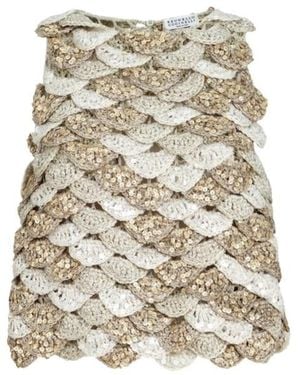 Brunello Cucinelli Handmade Dazzling Shell Opera Knit Top - Natural