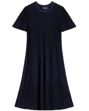 Emporio Armani Ribbed-Knit Short-Sleeve Midi Dress - Blue