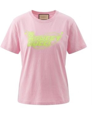 Gucci Logo Printed Crewneck T-Shirt - Pink