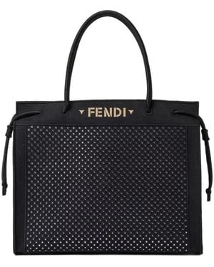 Fendi Magic Shopper Large Embroidered Fabric Shopper With Mirrors - Black