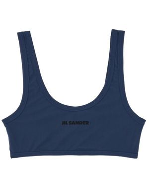 Jil Sander Logo-Printed Scoop Neck Bikini Top - Blue