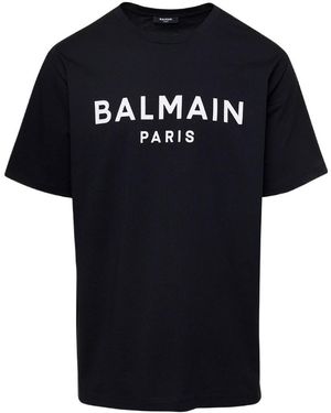 Balmain Logo Printed Crewneck T-Shirt - Black