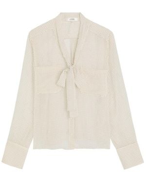 FRAME Polka-Dot Tie-Neck Silk Blouse - White