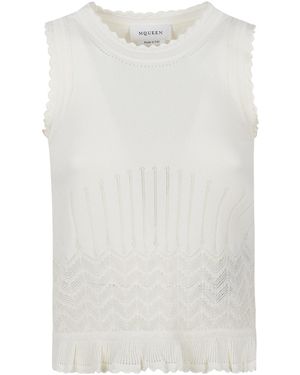 McQueen Knitted Ruffle-Trim Tank Top - White