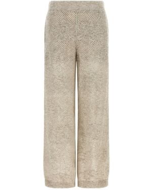 Brunello Cucinelli Lace-Flowers Knit Track Pants - Natural