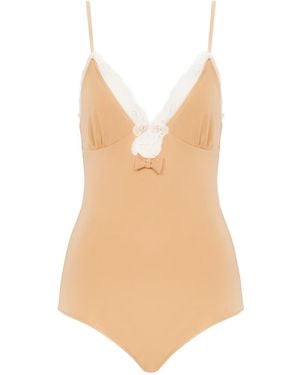 Chloé Chloé Lace-Trimmed Ruched Bodysuit - Natural