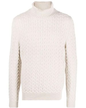 Fedeli Long Sleeved Roll-Neck Cable Knit Jumper - White