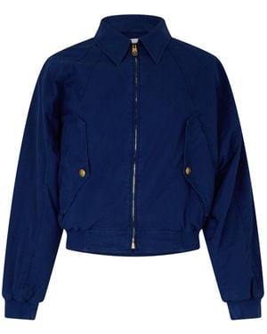 Versace Lapel Short Zip-Up Jacket - Blue