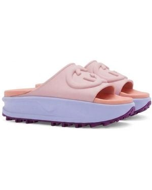 Gucci Logo-Embossed Flatform Slides - Purple