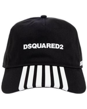 DSquared² Logo Printed Striped Cap - Black