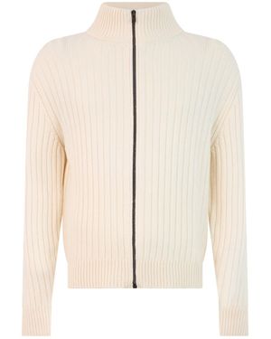 Herno Ribbed-Knit Zip-Up Cardigan - Natural