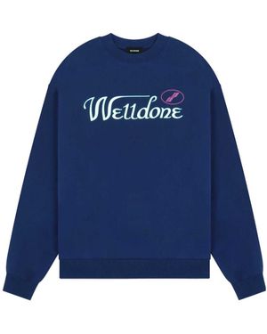 we11done Logo-Print Cotton Sweatshirt - Blue