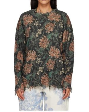 R13 Distressed-Finish Round-Neck Jumper - Grey