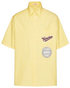 Valentino Cotton Short Sleeve Shirt With And V Crew Patches - Yellow