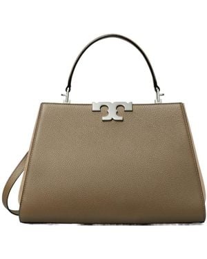 Tory Burch Eleanor Logo Plaque Top Handle Bag - Natural