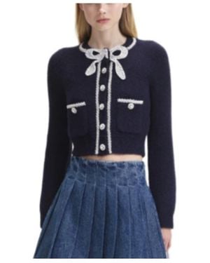 Self-Portrait Bow Embellished Knitted Cardigan - Blue