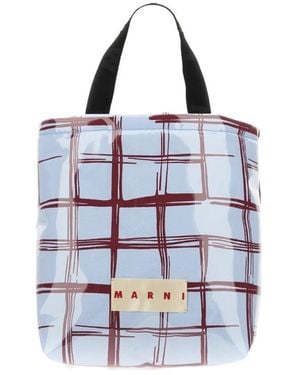 Marni Checked Logo Patch Tote Bag - White