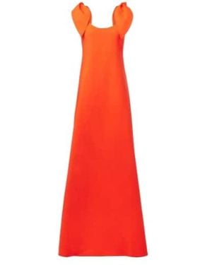 Oscar de la Renta Bow-Detail Wool-Blend Gown - Red