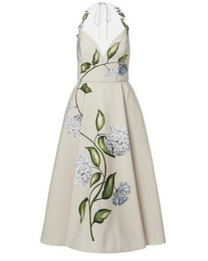 Oscar de la Renta Floral Faille Cocktail Dress - White