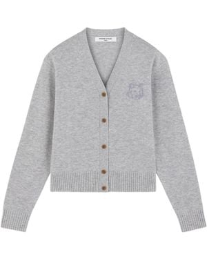 Maison Kitsuné Maison Kitsuné Bold Fox Head Embroidered Knit Cardigan - Grey