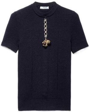 Prada Short-Sleeved Wool Jumper With Pendant - Blue