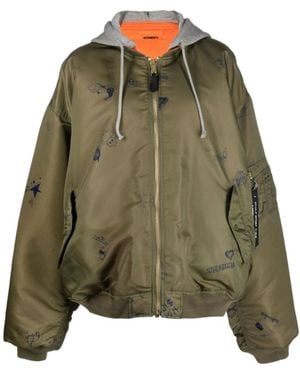 Vetements Graphic-Print Hooded Bomber Jacket - Green
