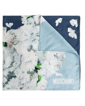 Moschino Floral Printed Satin Scarf - Blue