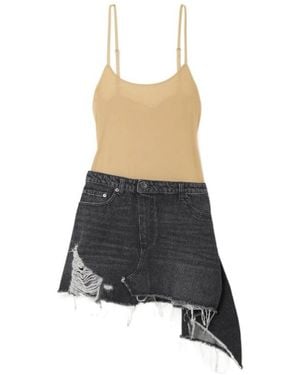 JW Anderson Deconstructed Asymmetric Cotton-Jersey And Denim Mini Dress - White