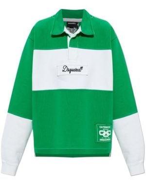 DSquared² Logo Embroidered Stripe Collared Sweatshirt - Green