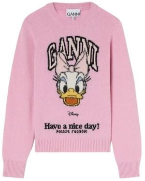 Ganni Daisy Duck Graphic Wool Jumper - Pink