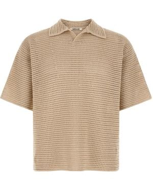 AURALEE Crochet Mesh Knit Polo Shirt - Natural