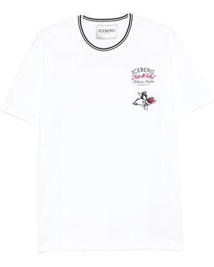 Iceberg Striped Trim Graphic T-Shirt - White