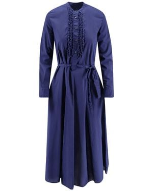 Aspesi Ruffled Yoke Midi Dress - Blue