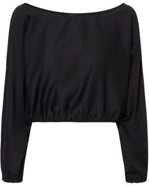 Leset Yoko Cropped Gathered Cotton-Poplin Top - Black