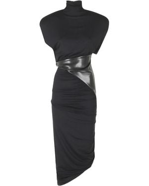 ANDAMANE Leather-Panelled Ruched Dress - Black