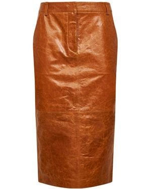 Co. Brandy Textured Leather Midi Skirt - Brown
