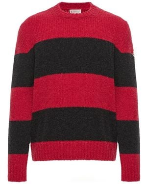 Moncler Striped Wool Blend Bouclé Jumper - Red