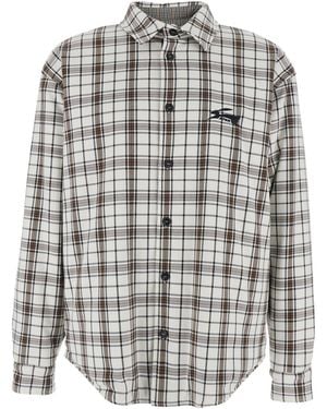 MSGM Logo Embroidered Checked Reversible Shirt - Grey
